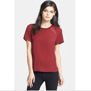 Trouve Rib Trim Short Sleeve Tee Red Hi-Low Size XS